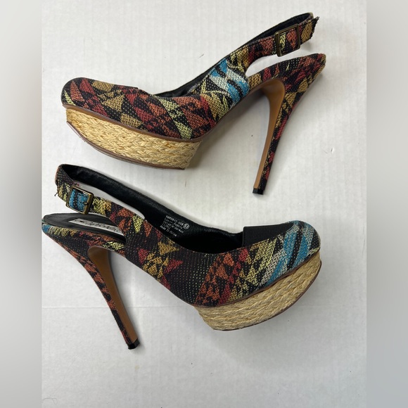 Naughty Monkey Overboard Geometric Print Platform Slingback Heel Size 9.5 - Picture 2 of 10